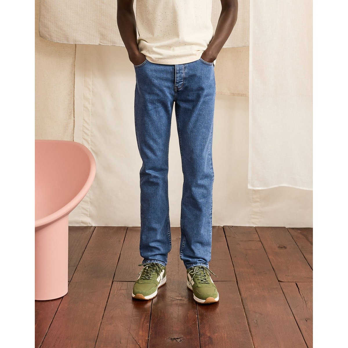 Jean coupe slim coton DENIM SLIM bleu clair, FAGUO