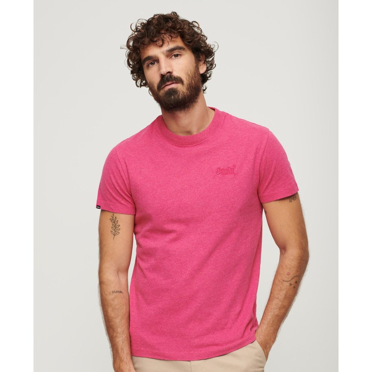 T-shirt col rond Vintage Logo magenta chiné, SUPERDRY