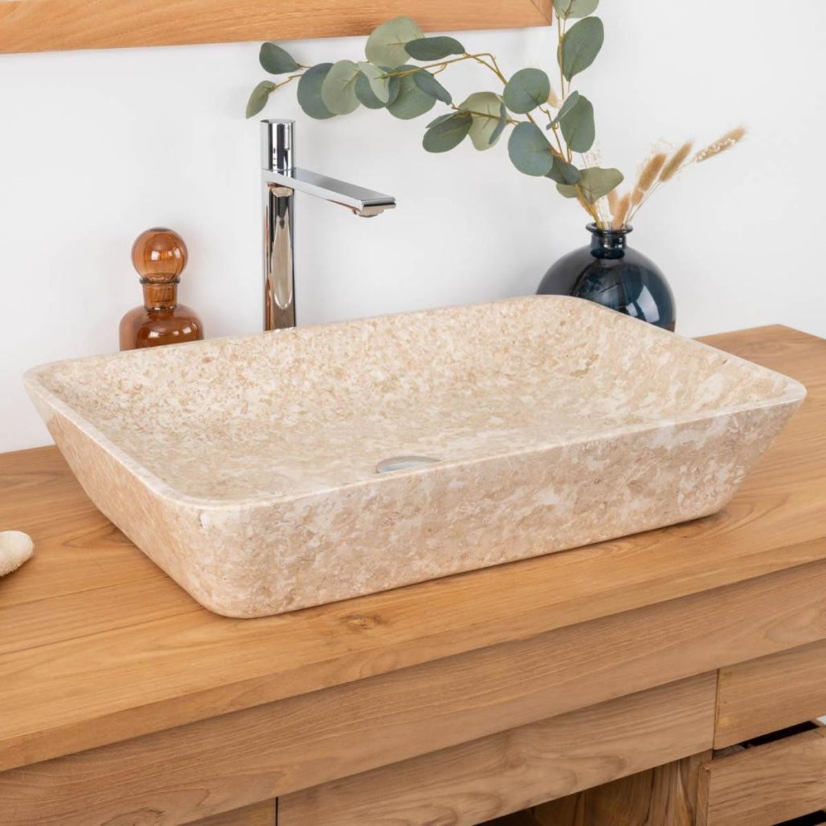 Vasque à poser en marbre rectangle de 60 cm CARMEN crème, WANDA COLLECTION