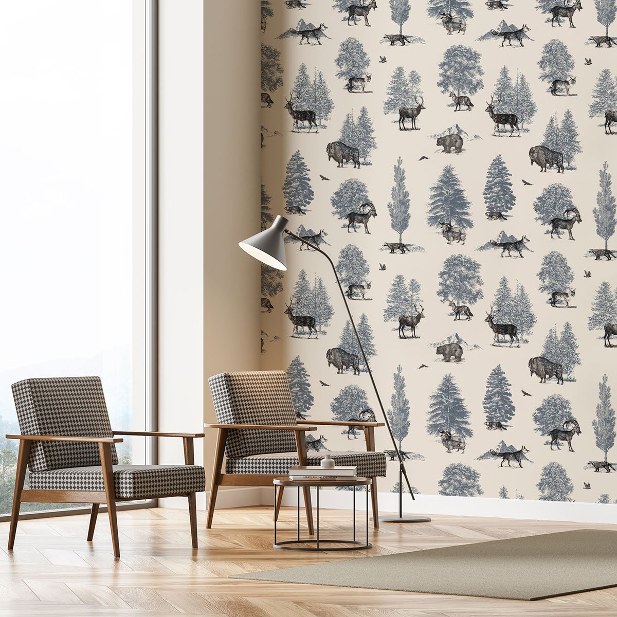 Papier peint forêt en toile de jouy intissé, HEXOA