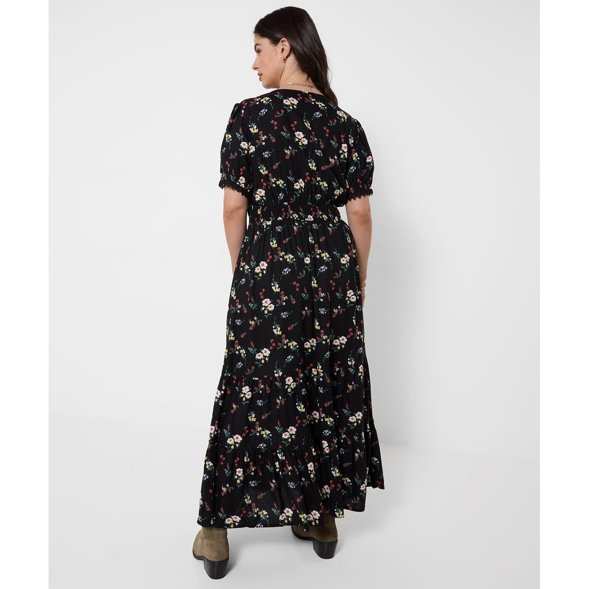 Adorable Robe Longue Boutonnée à Petites Fleurs noir, JOE BROWNS