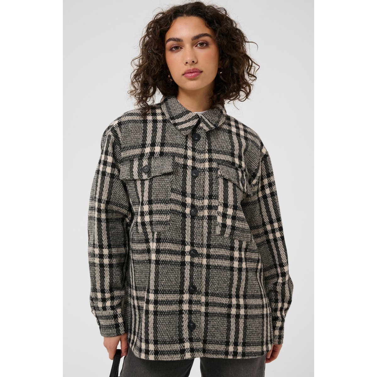 Manteau noir blanc black/chalk chekc, KAFFE