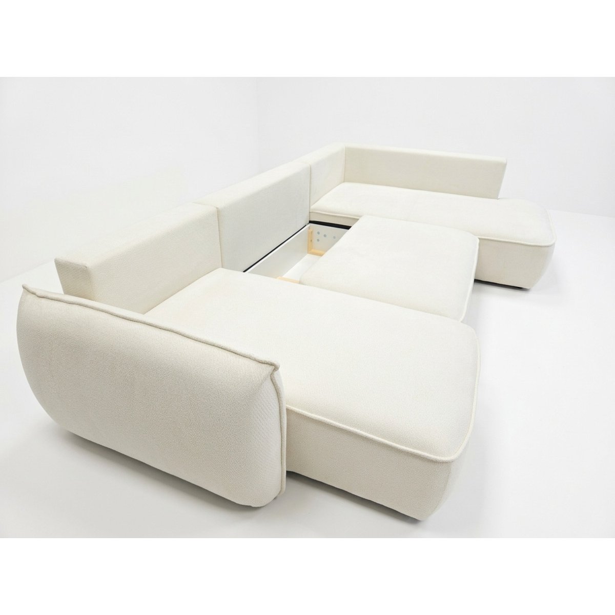 Canapé d'angle convertible 5 places en tissu chenille, ESMEE blanc, BOBOCHIC