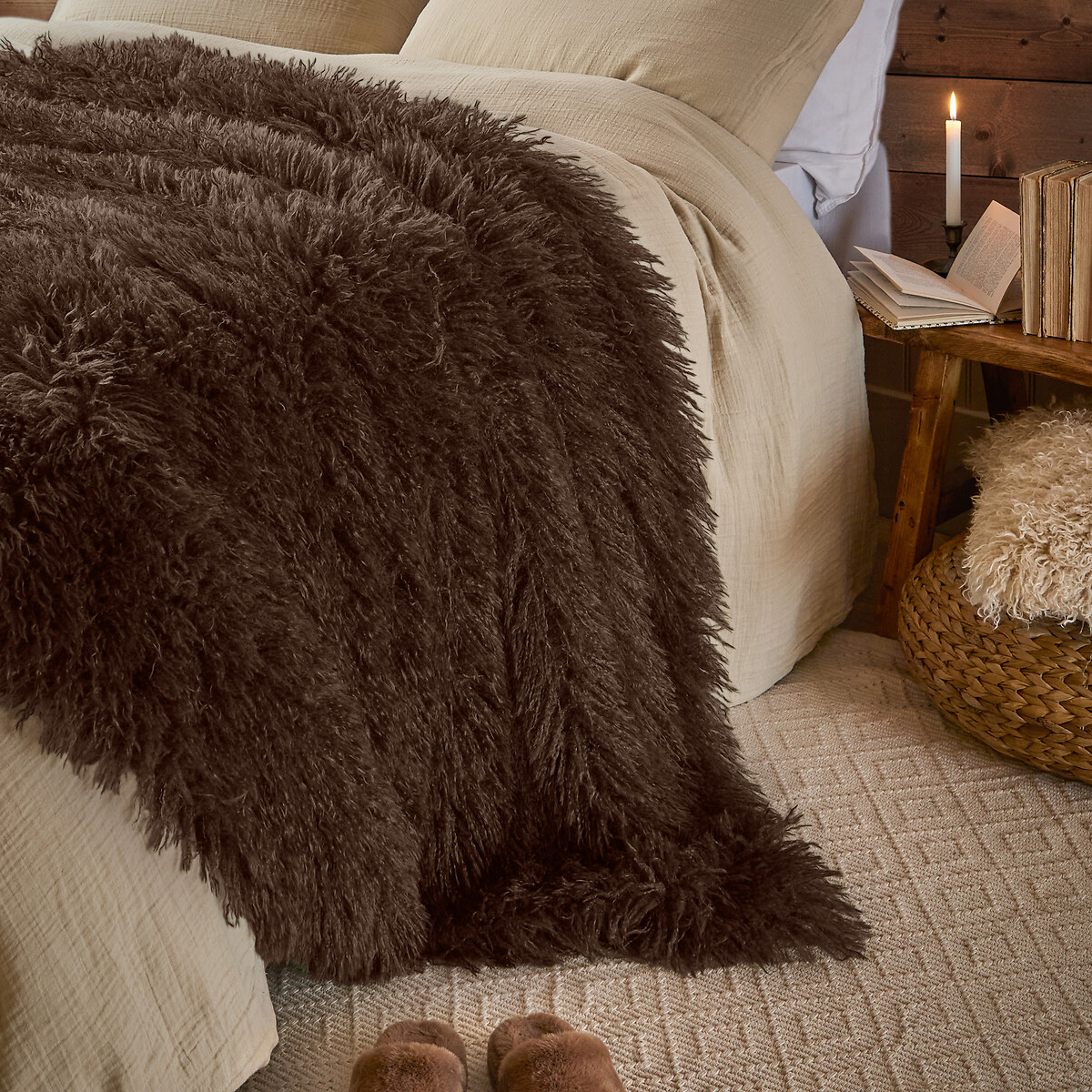 Rowan Faux Fur Throw chocolate, FURN.