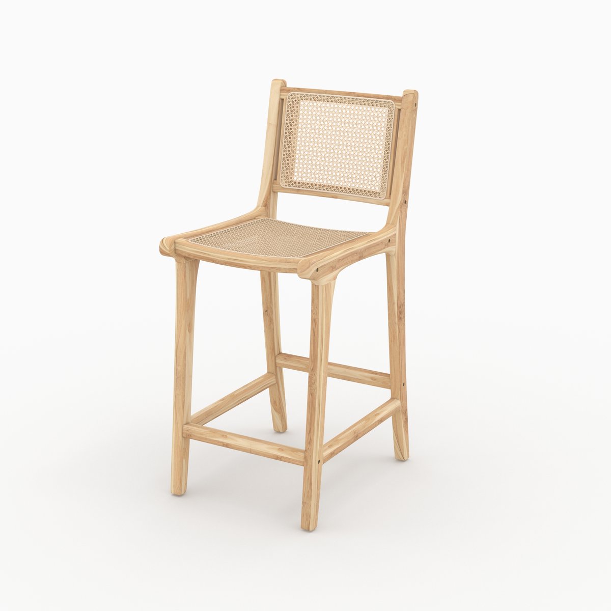 Lot de 2 chaises pour îlot central en teck et cannage rotin 66,5 cm - KYLA naturelle, MAISON PAVANE