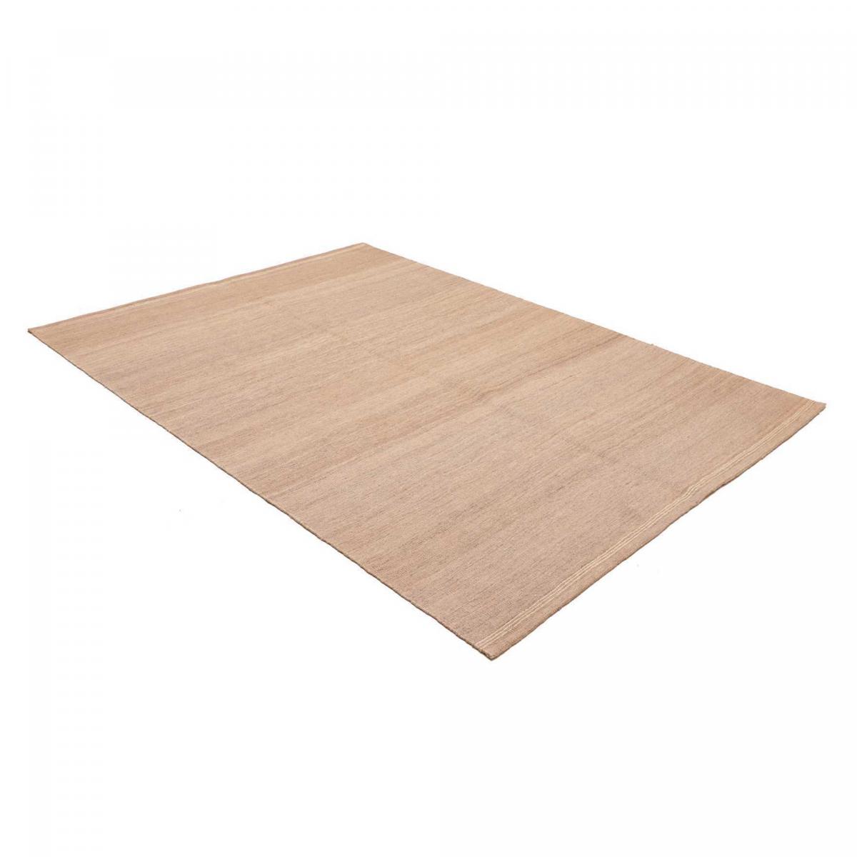 Tapis kilim, faux uni authentique, tissé à plat en laine beige, crème, UN AMOUR DE TAPIS