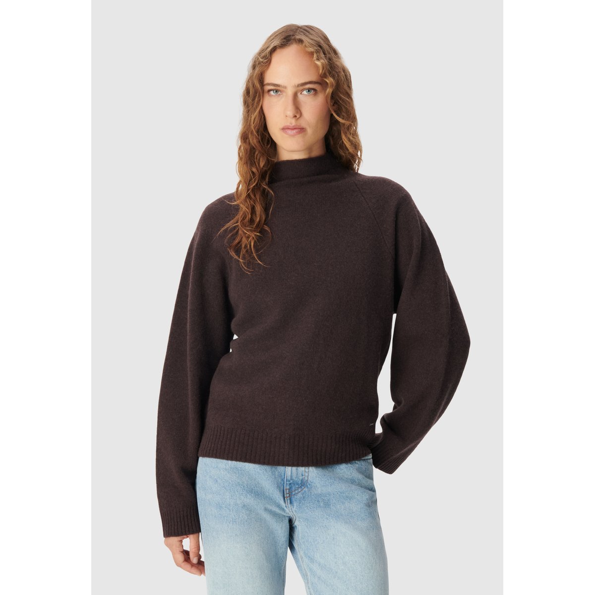 Pull tricot 100% laine col cheminée marron foncé, IKKS