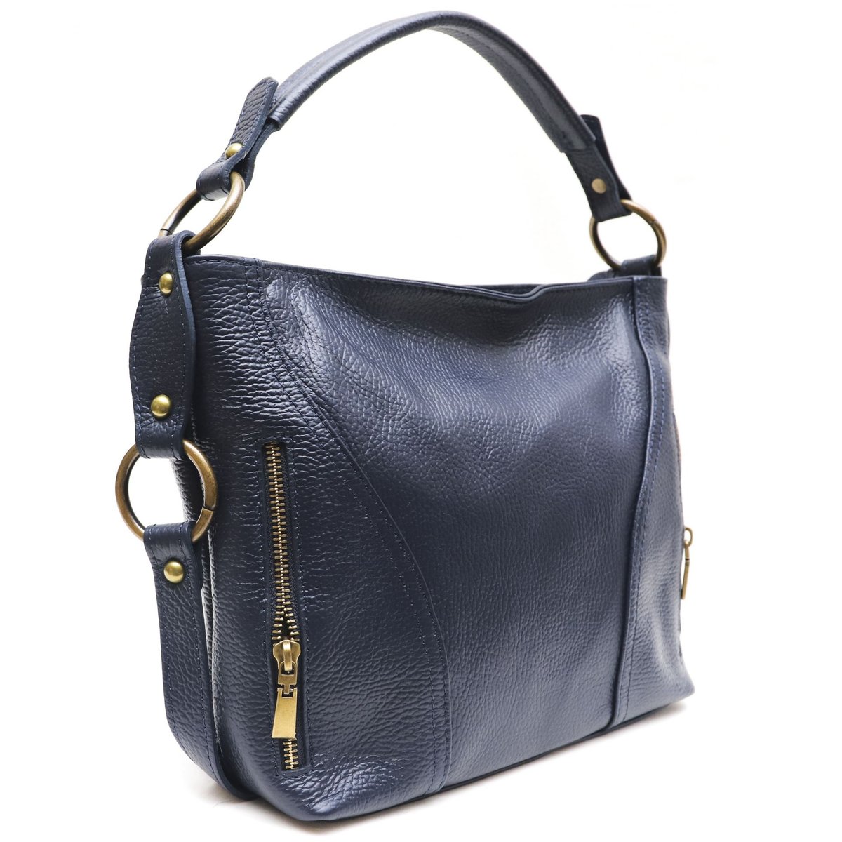 Sac à main en cuir grainé italien SETE B bleu marine, OH MY BAG