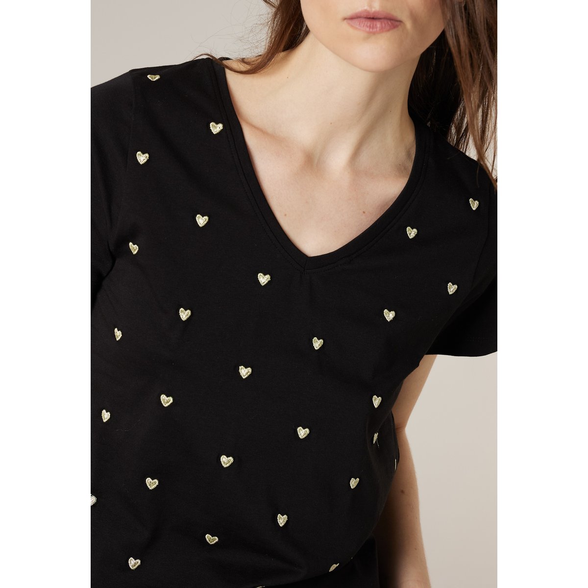 T-shirt femme en coton HEARTY black, DEELUXE