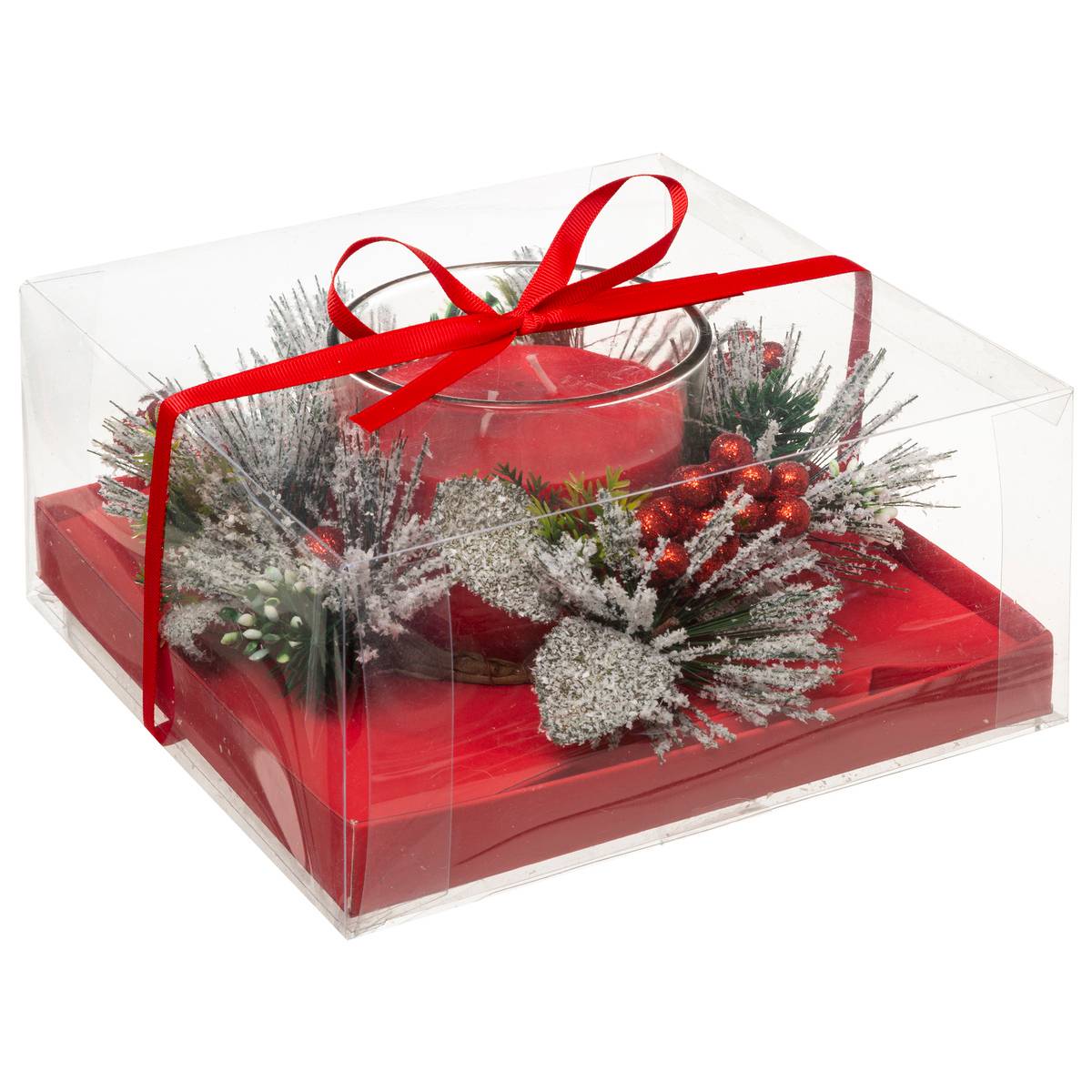 Box de bougie centre de table gm avec feuille 270g rouge, FEERIC LIGHTS & CHRISTMAS