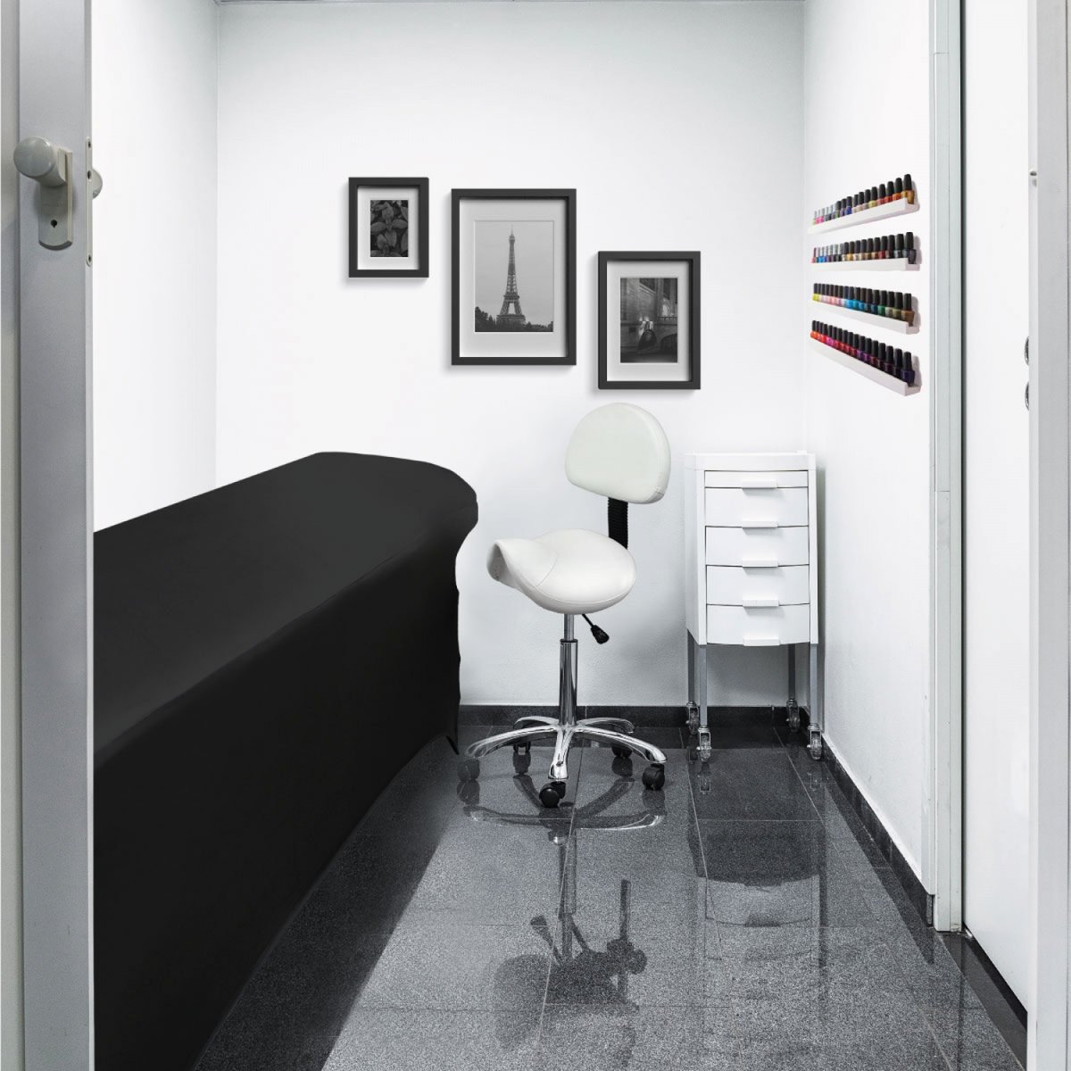 Tabouret ergonomique avec dossier blanc, VIVEZEN
