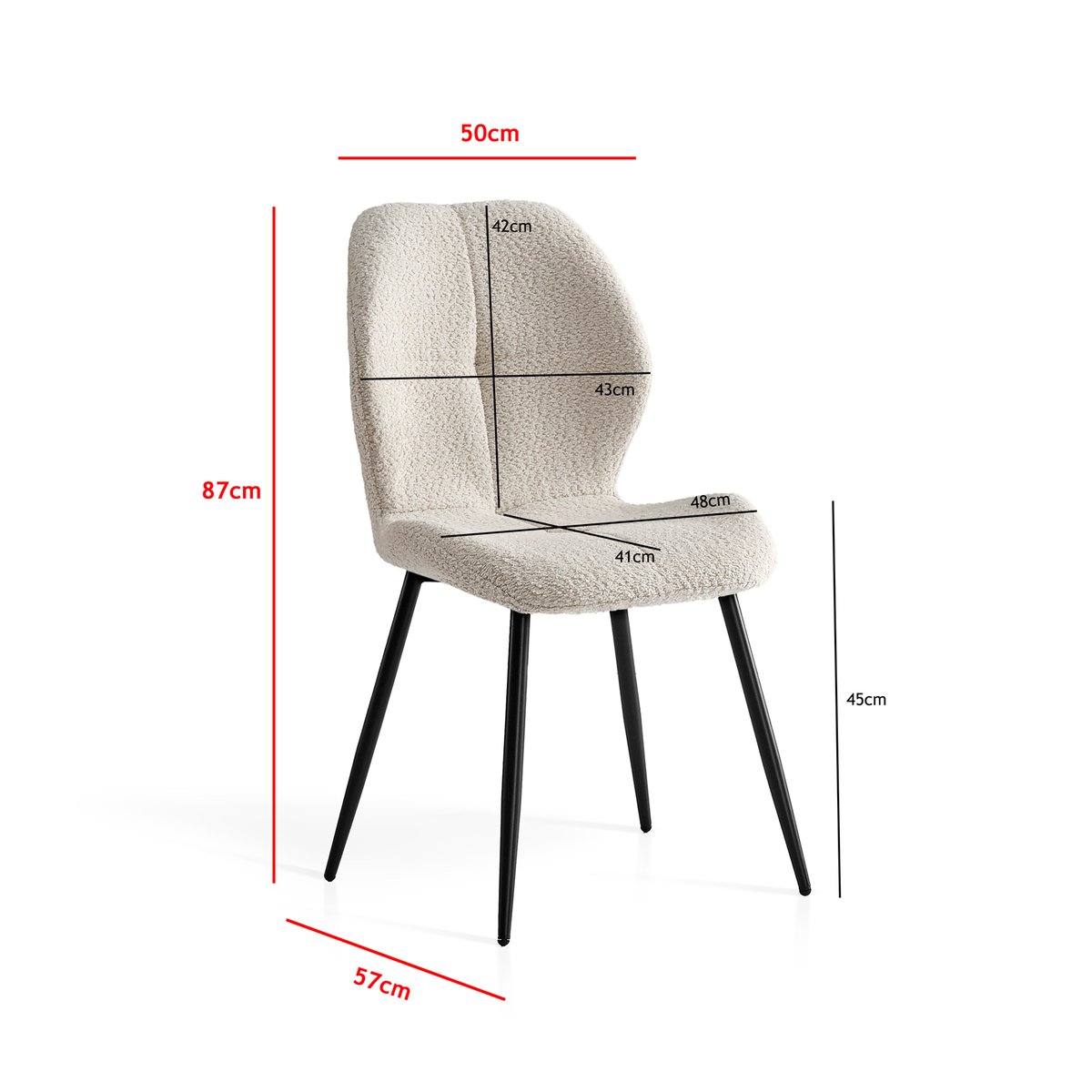 Lot de 2 chaises tissu bouclette et métal, NOVA blanc, HISPANOHOGAR