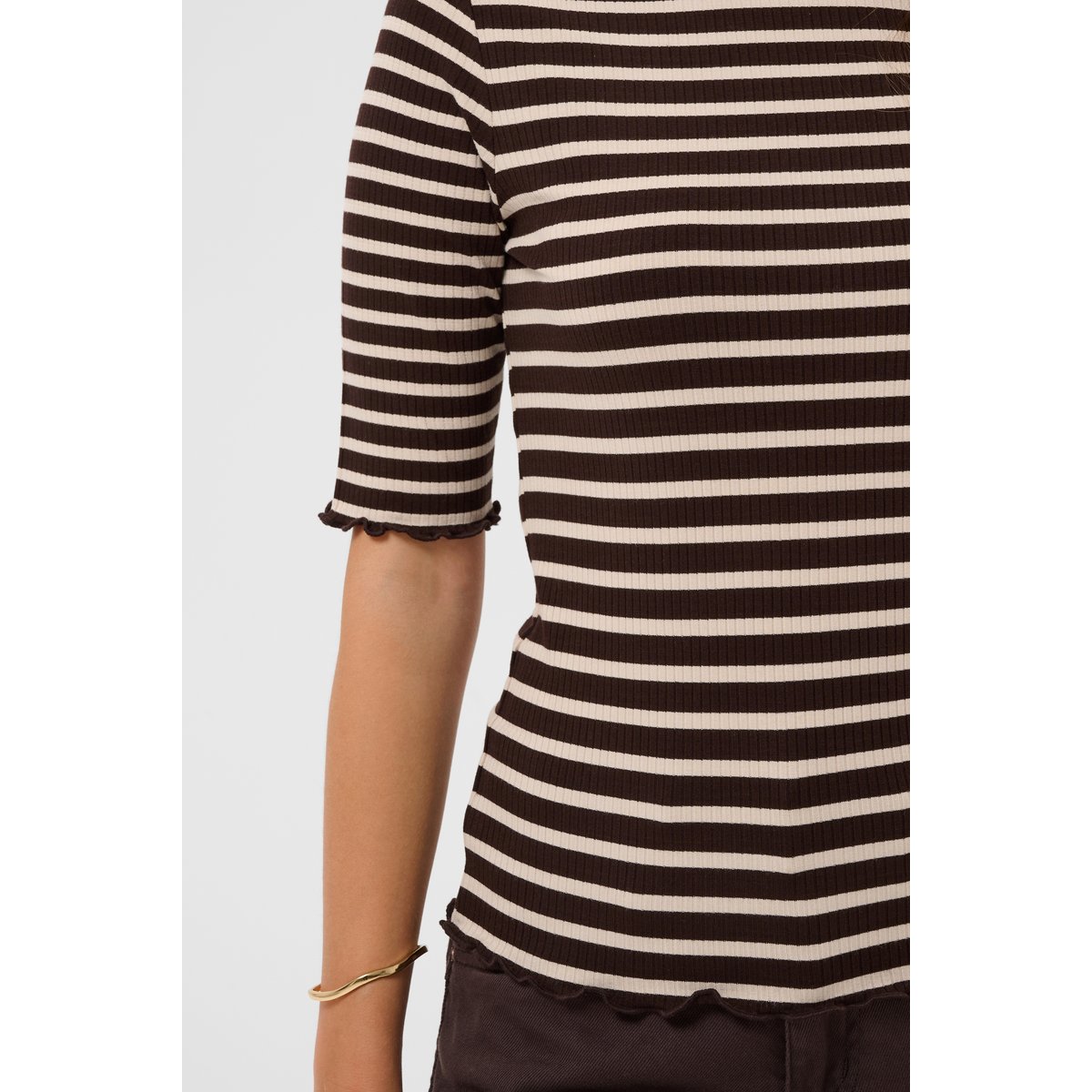 T-shirt marron java stripe, CREAM