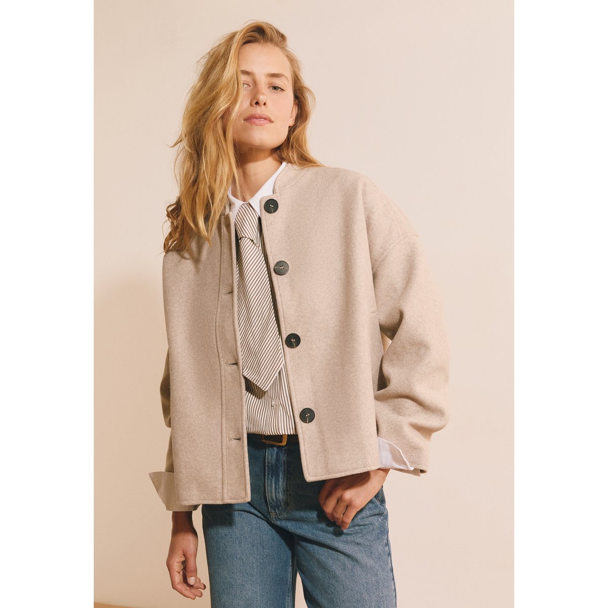 Manteau court boutonné VASCO beige, ETAM