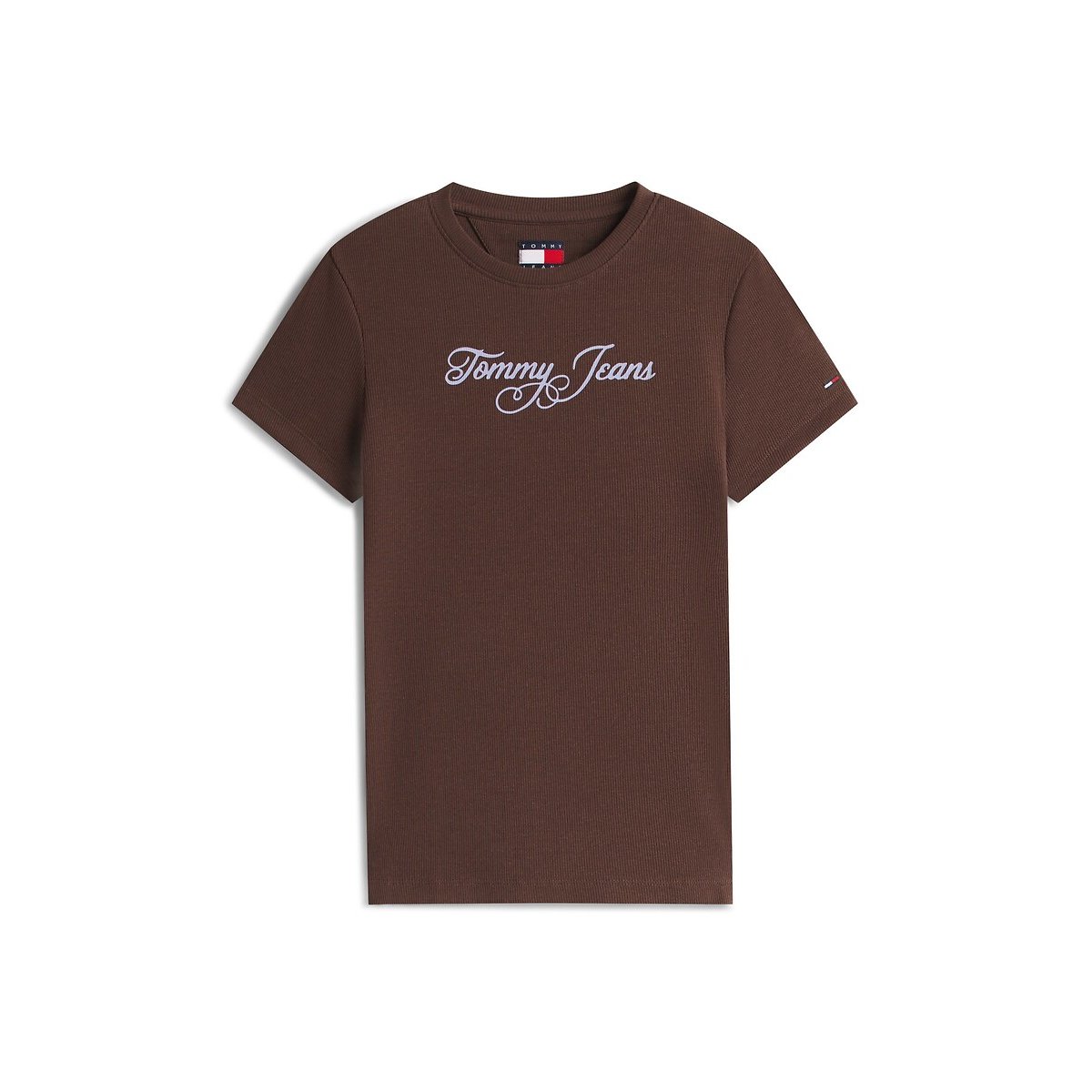 Crew Neck T-Shirt with Logo with Short Sleeves brown, TOMMY JEANS