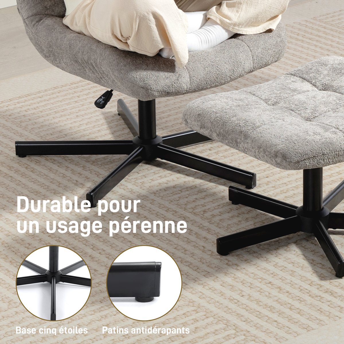 Fauteuil inclinable avec repose-pieds Velours gris, HOMCOM