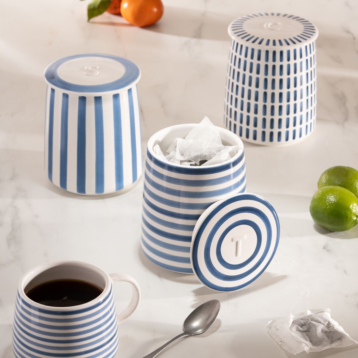 At Home Tea Storage Canister in Blue blue, MARY BERRY