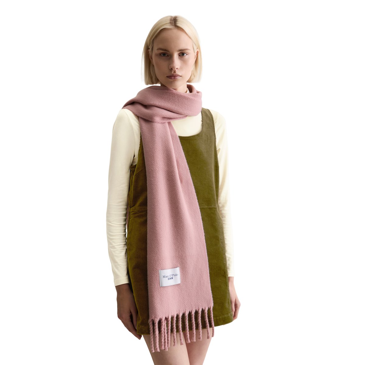 Écharpe en laine avec de longues franges rose bonbon, MARC O’POLO DENIM