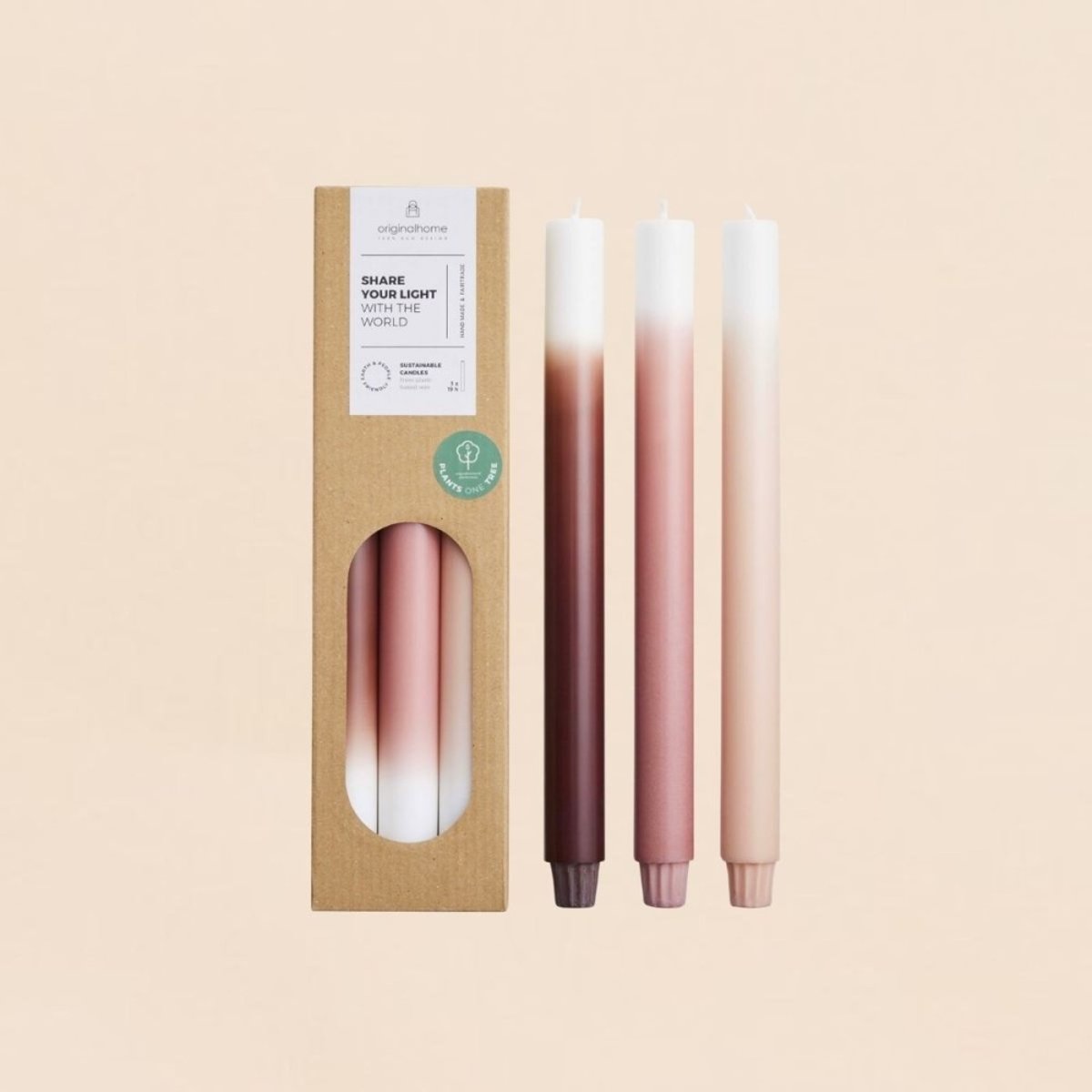 Set de 3 bougies dégradées 30cm rose, ORIGINALHOME