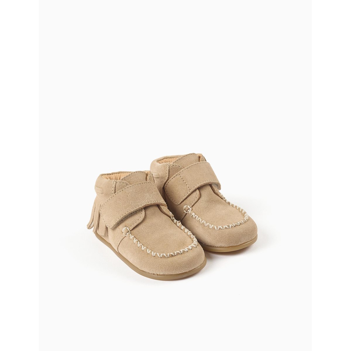 Bottines Barefoot en daim à franges et à scratch beige, ZIPPY