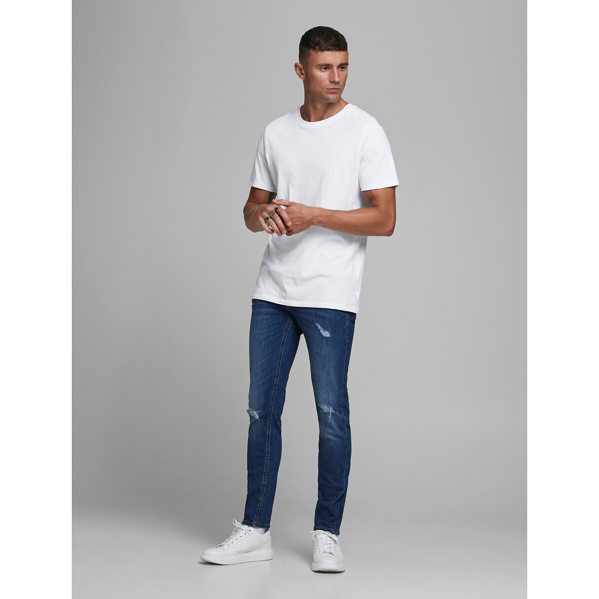 T-shirt girocollo in cotone bio bianco, JACK & JONES