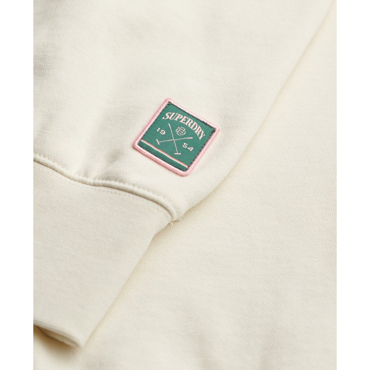 Sweat à col V Country Club blanc cassé, SUPERDRY
