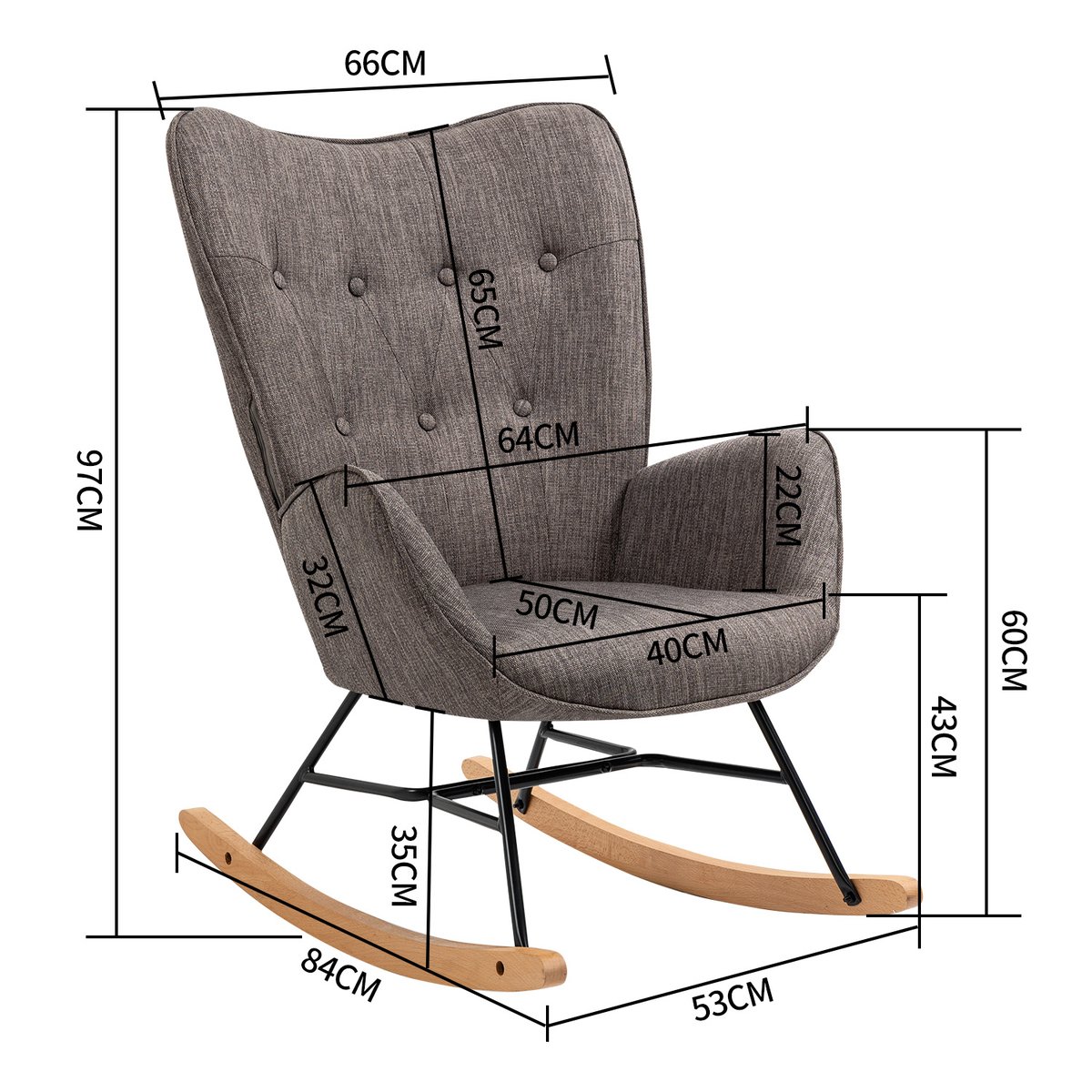 Fauteuil à bascule rocking chair scandinave, EPPING gris foncé, MEUBLES COSY