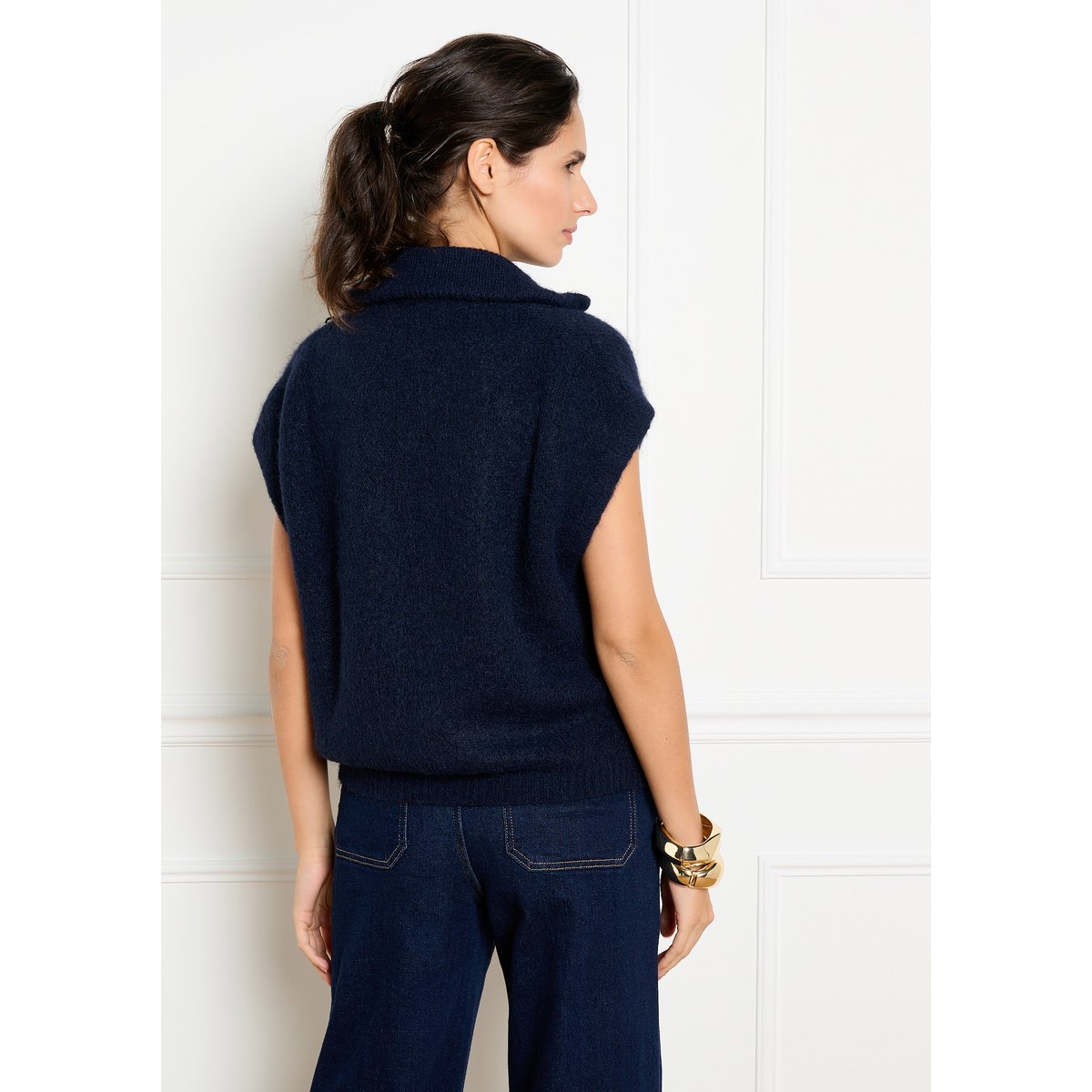 Pull sans manches zippé bleu marine, LOLALIZA