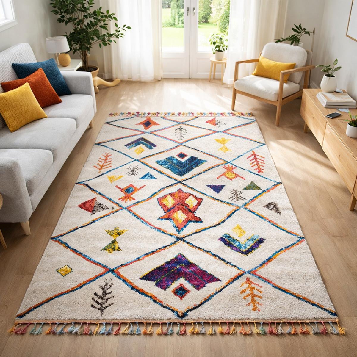 Tapis carré motif berbère LYN5 OURIKA C blanc, UN AMOUR DE TAPIS