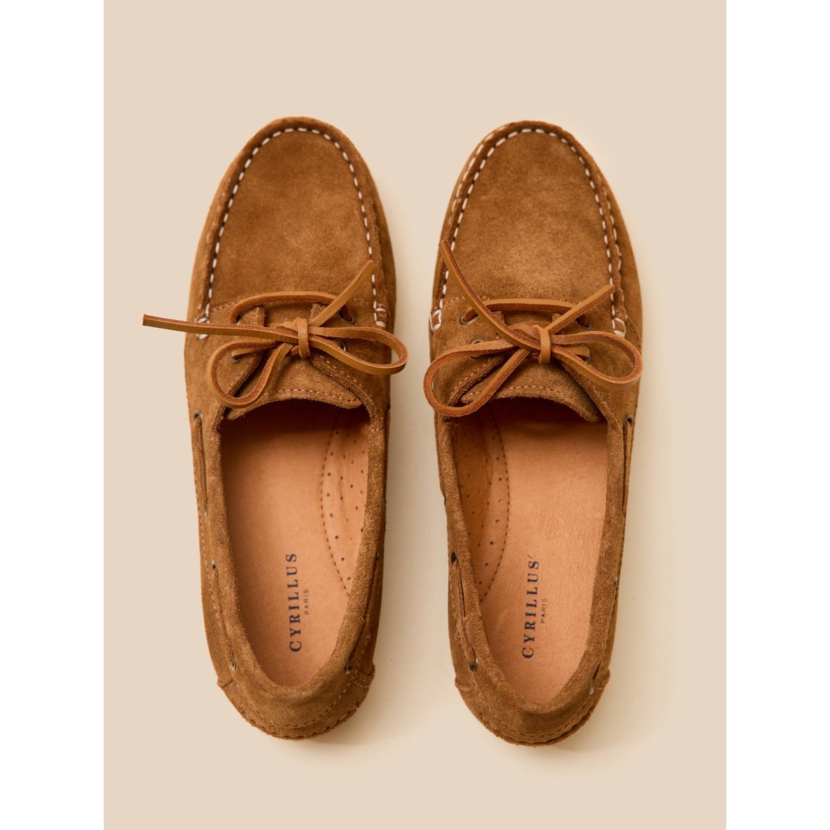 Chaussures bateau cuir camel, CYRILLUS