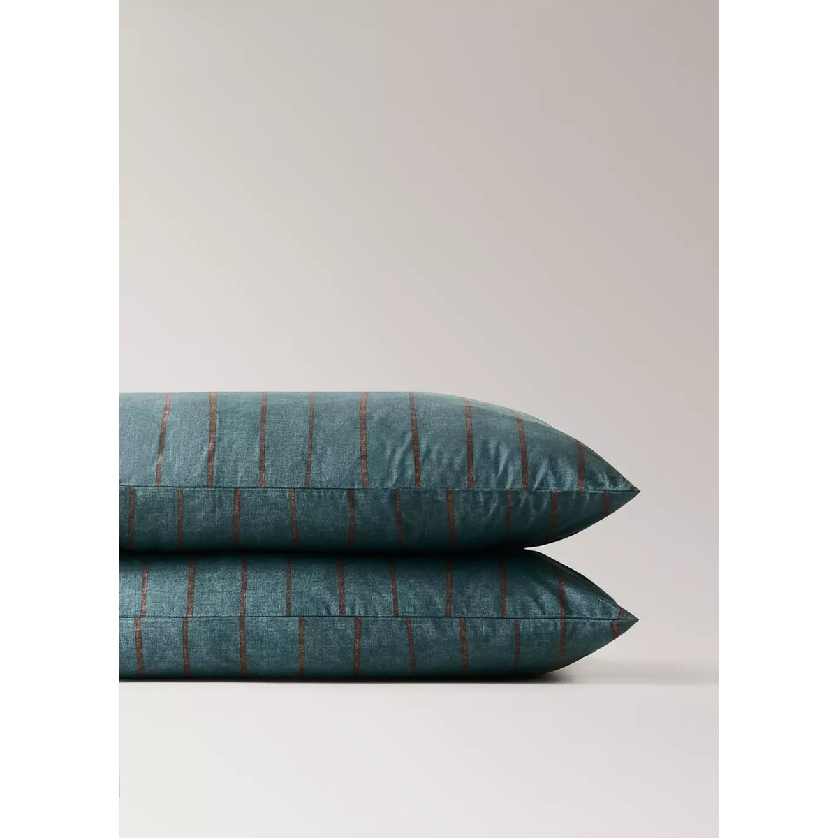 Lot de 2 taies d’oreiller 100 % coton à rayures 50 x 75 cm bleu pétrole, MANGO HOME