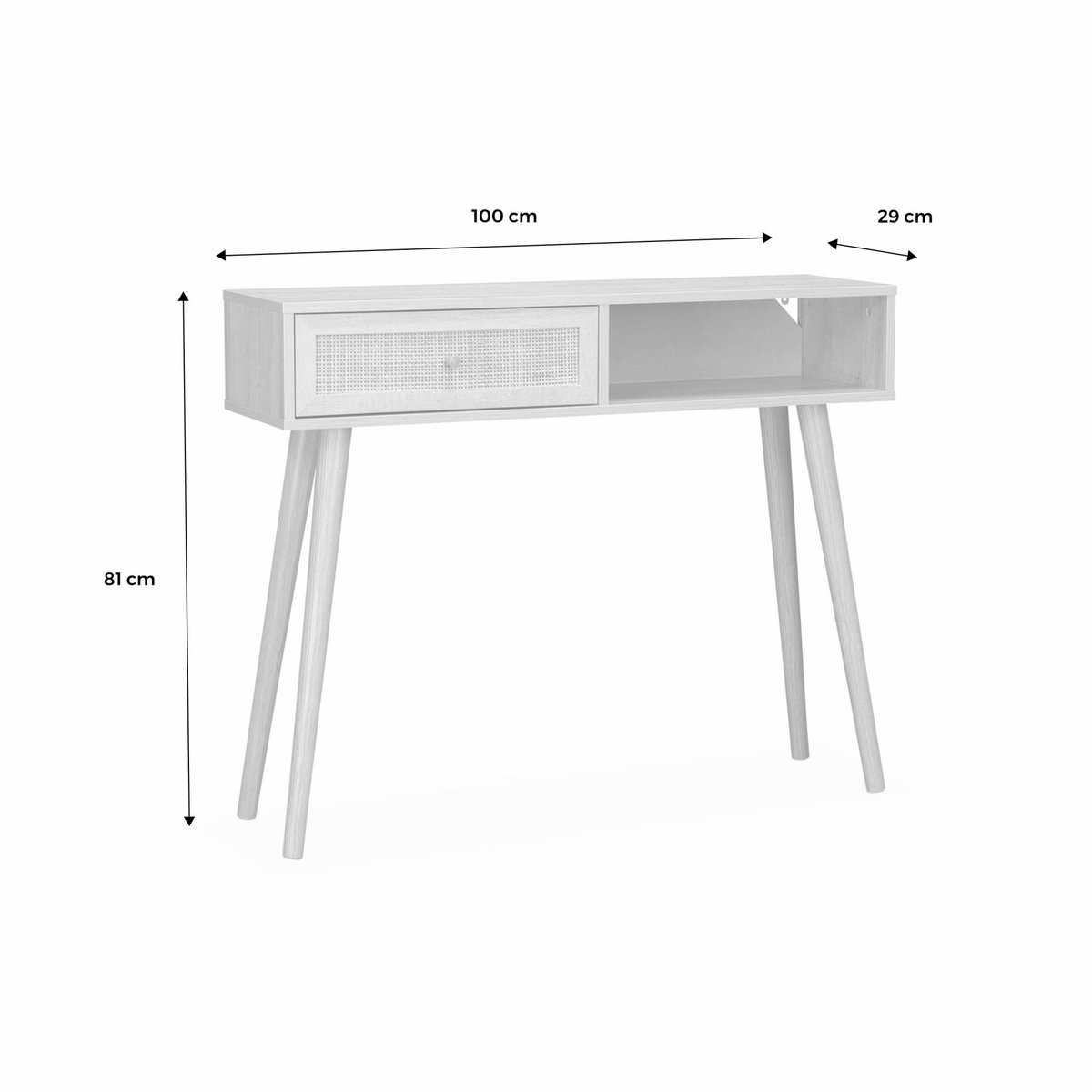 Console scandinave décor bois et cannage 1 tiroir BOHÈME naturel, SWEEEK