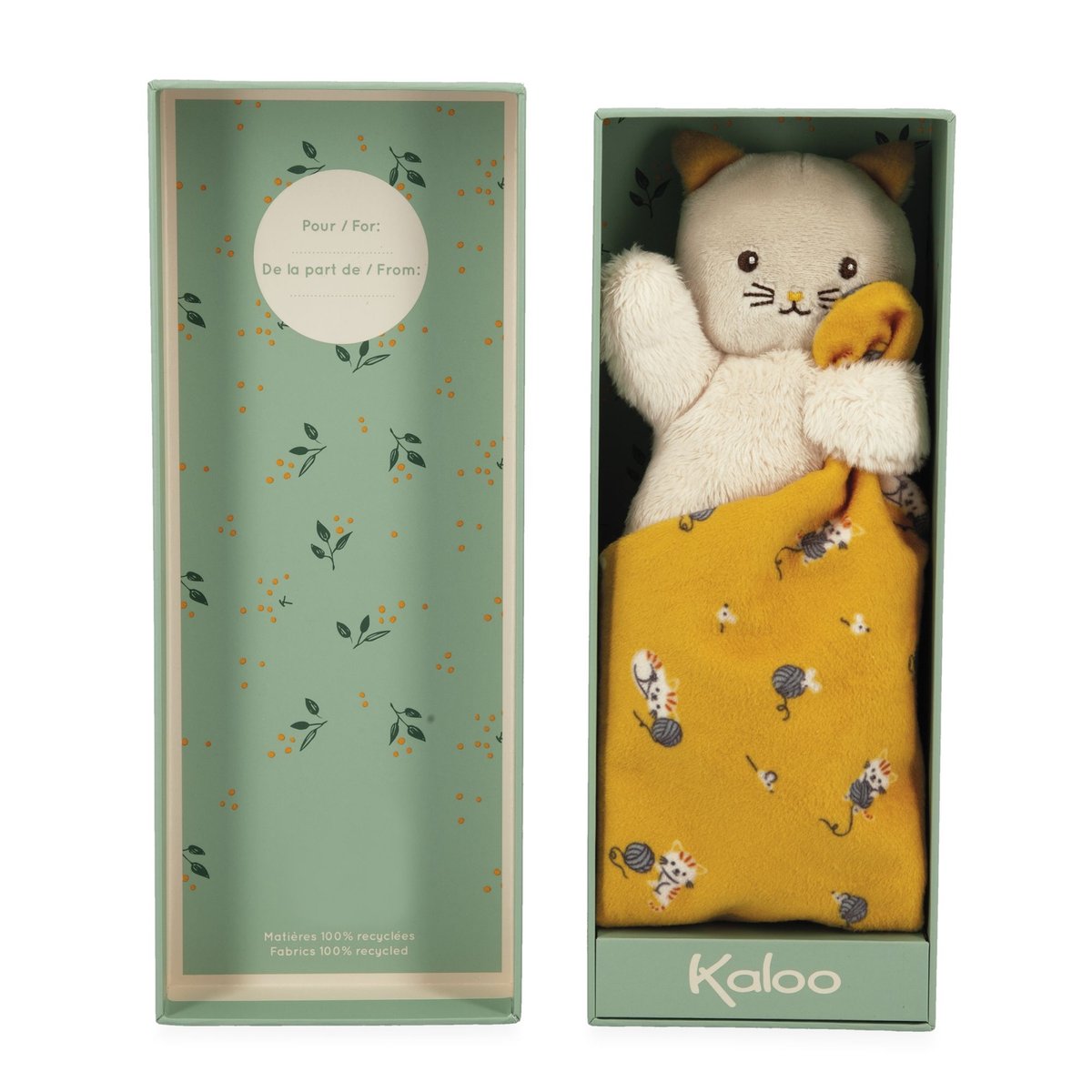 Doudou carré douceur plat Chat jaune jaune, beige, KALOO