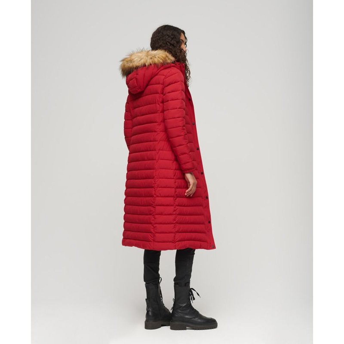 Doudoune longue à capuche Fuji rouge universitaire, SUPERDRY