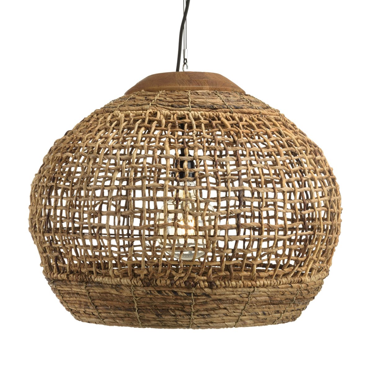 Suspension boule 60x60cm en abaca couleur naturelle et teck FOLELLI marron, PIER IMPORT