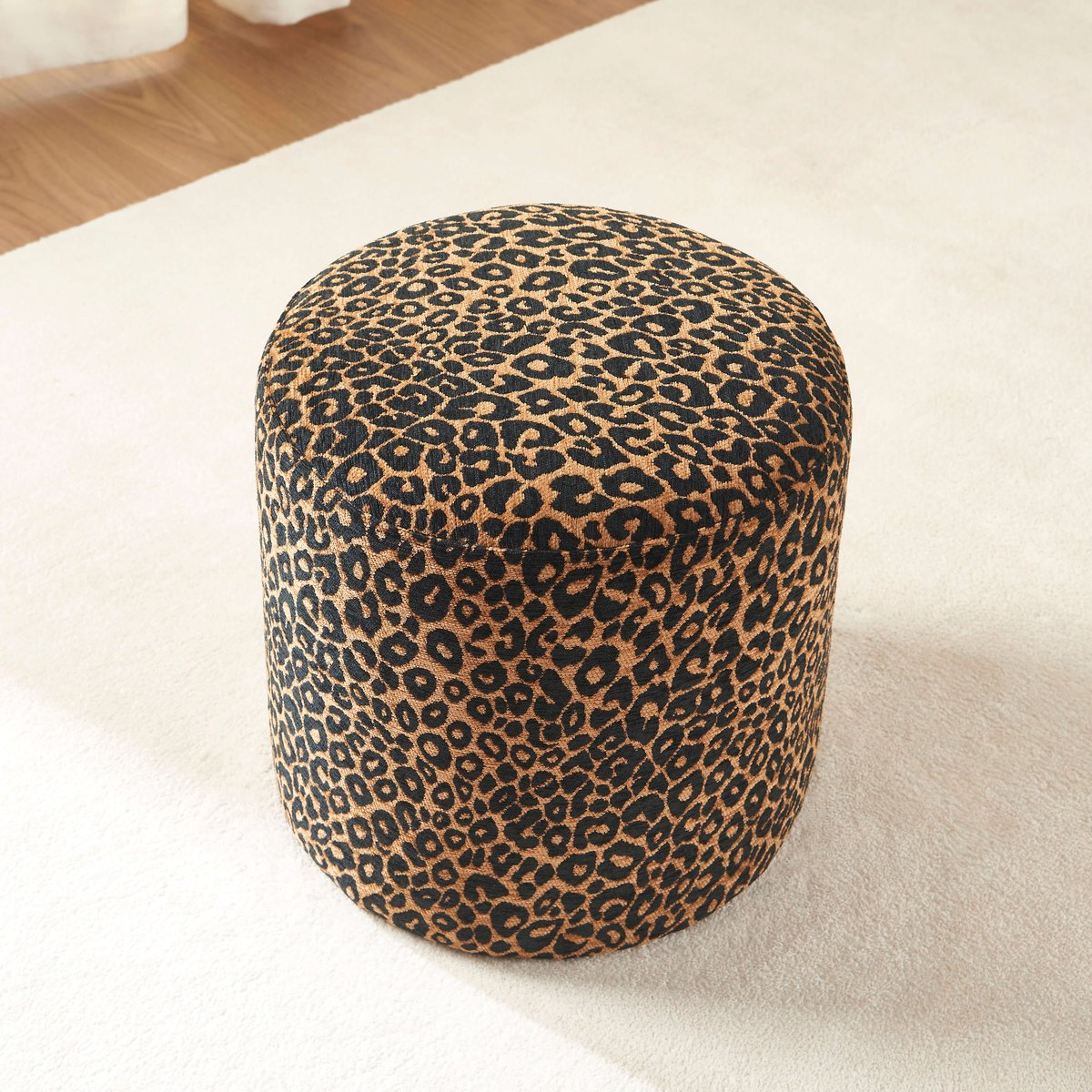 Pouf tissu AWA imprimé léopard noir, BAÏTA