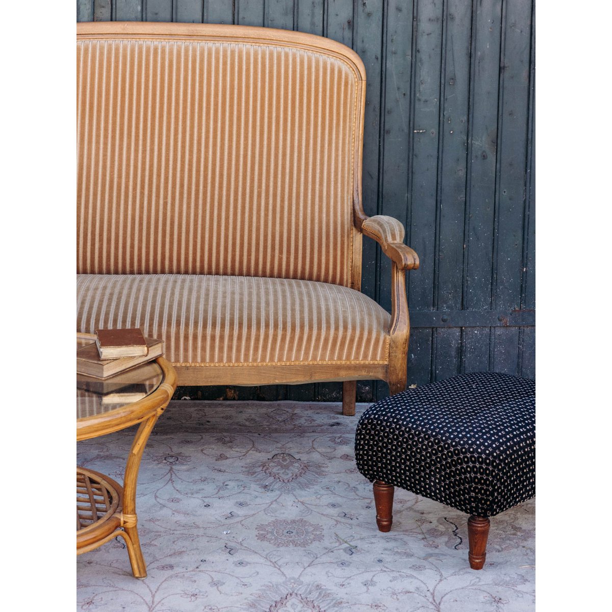 Banquette en tissu rayé beige Clara N°150 - Bon état beige, DEBONGOUT