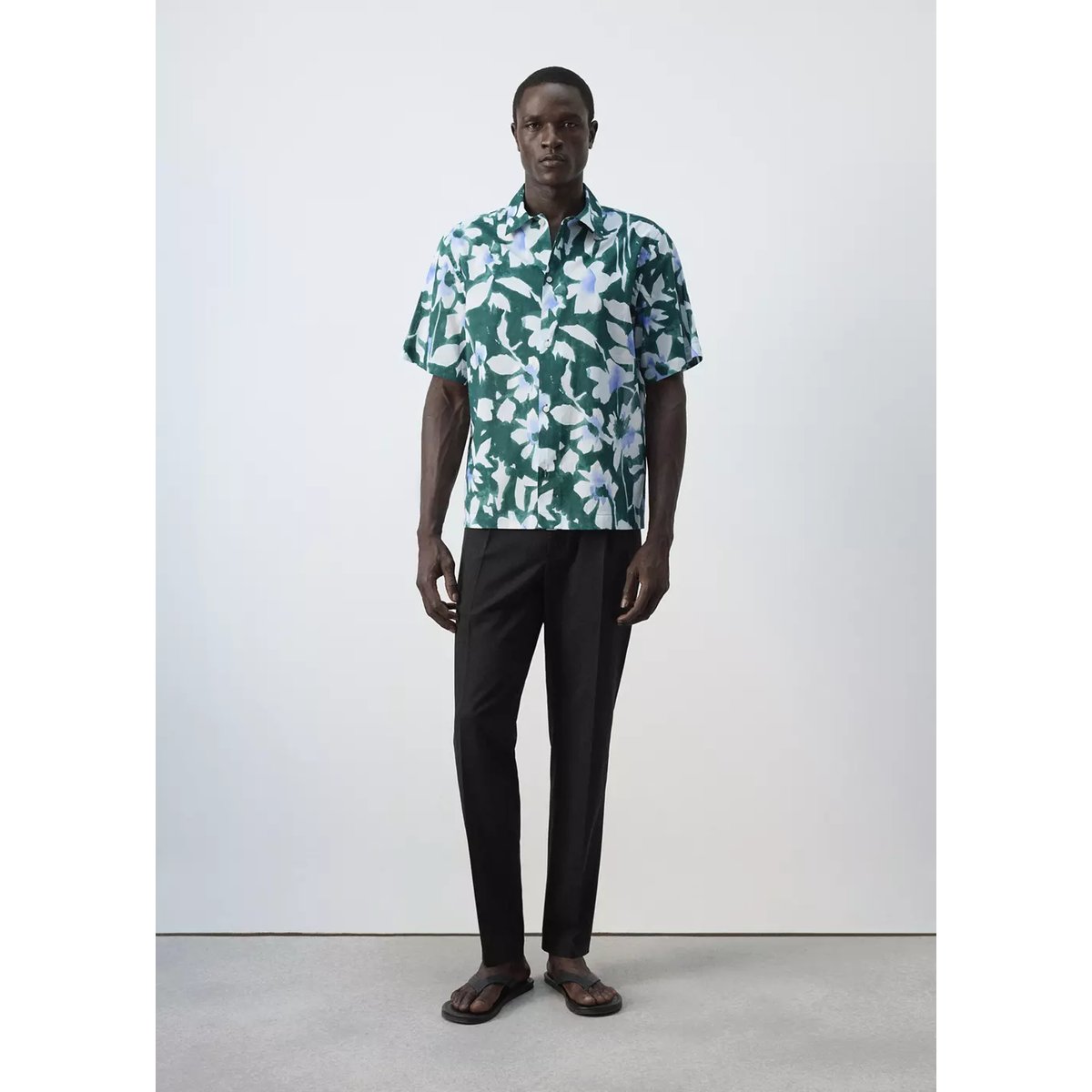 Chemise imprimée 100 % coton émeraude, MANGO MAN
