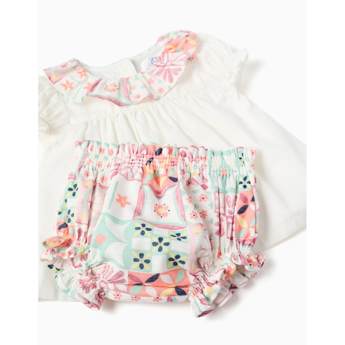 Blouse en coton + bloomer avec motif mosaïque blanc, ZIPPY