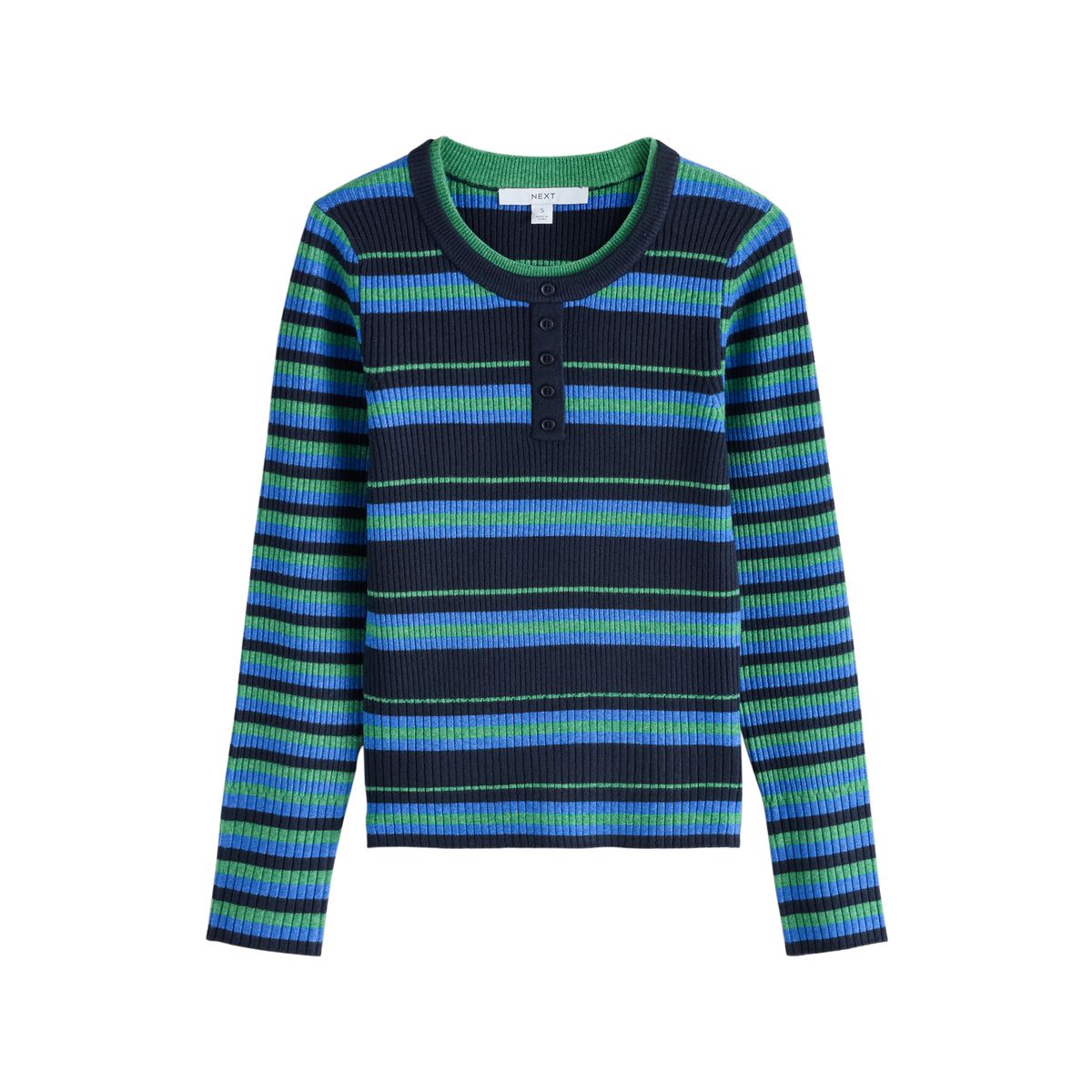 Haut superposé ultra-doux à col boutonné rayure bleu/vert, NEXT