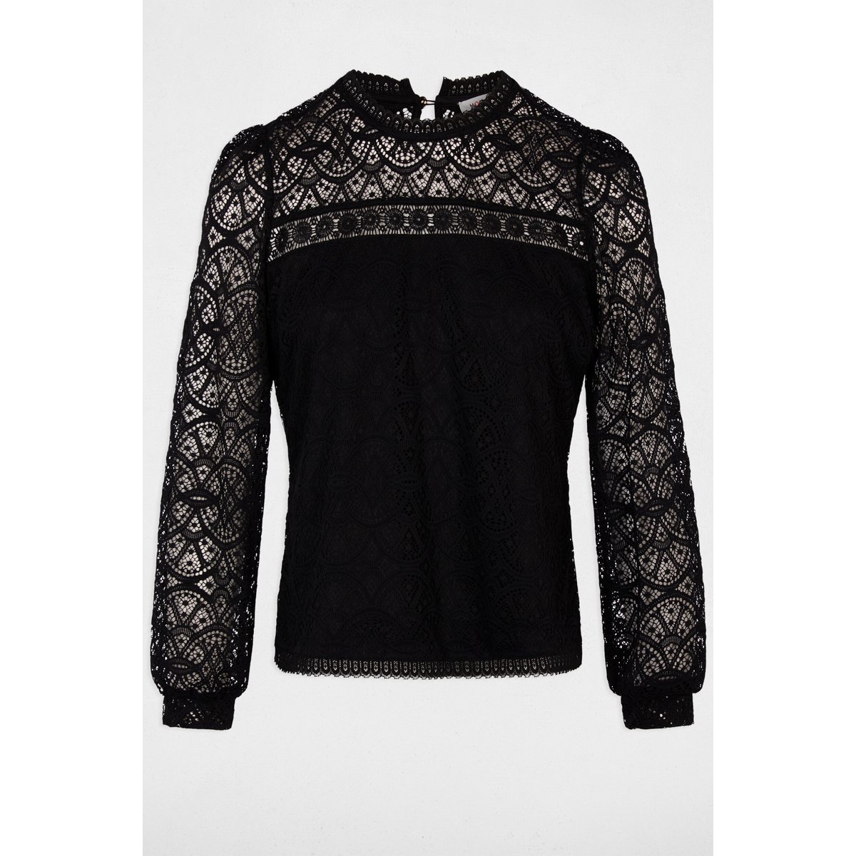 T-shirt dentelle manches longues noir, MORGAN