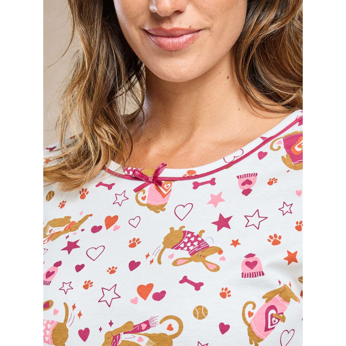 Lot de 2 pyjamas femme maille jersey imprimé fond blanc, DAXON