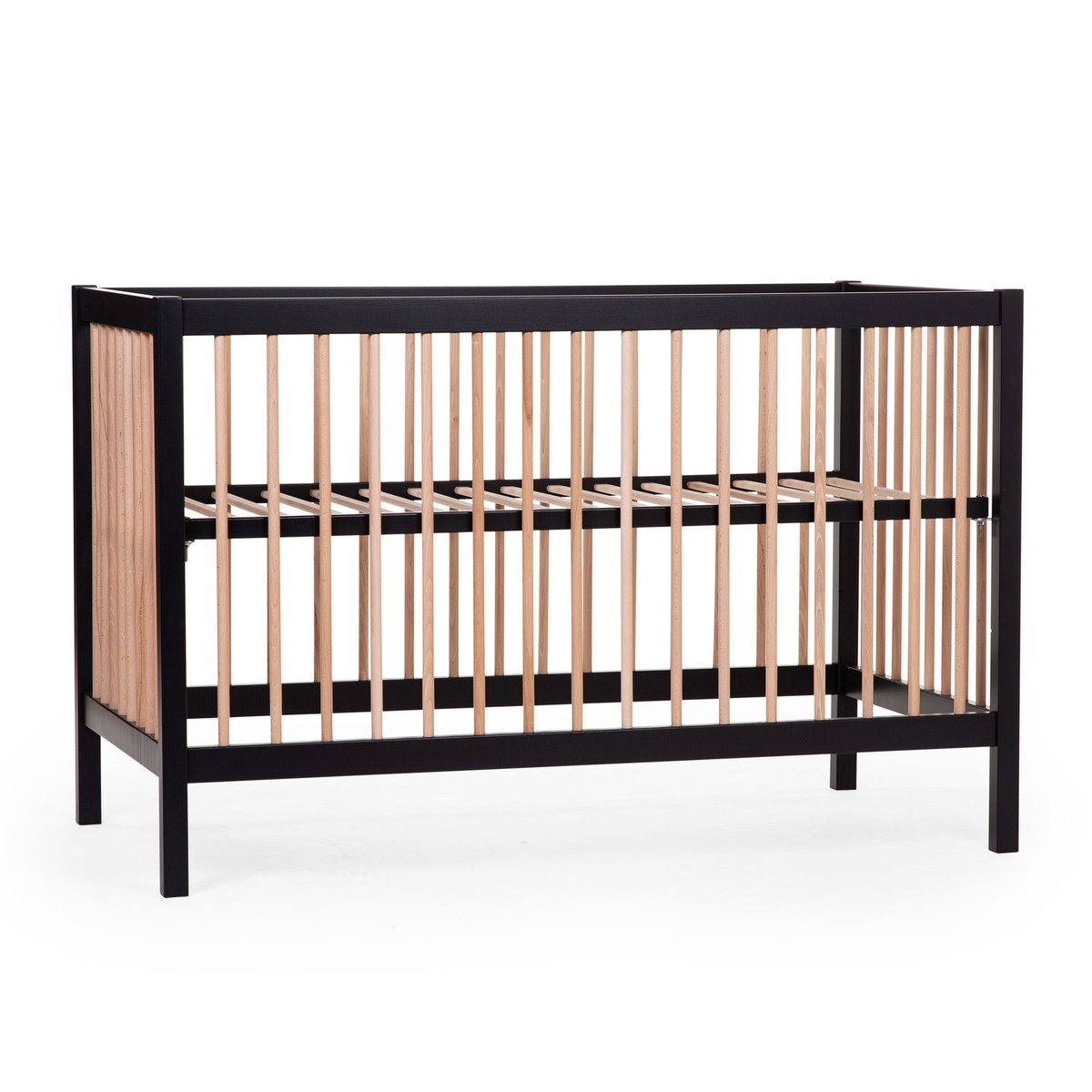 Lit bébé sommier à lattes hauteur réglage 120x60 cm noir, CHILDHOME