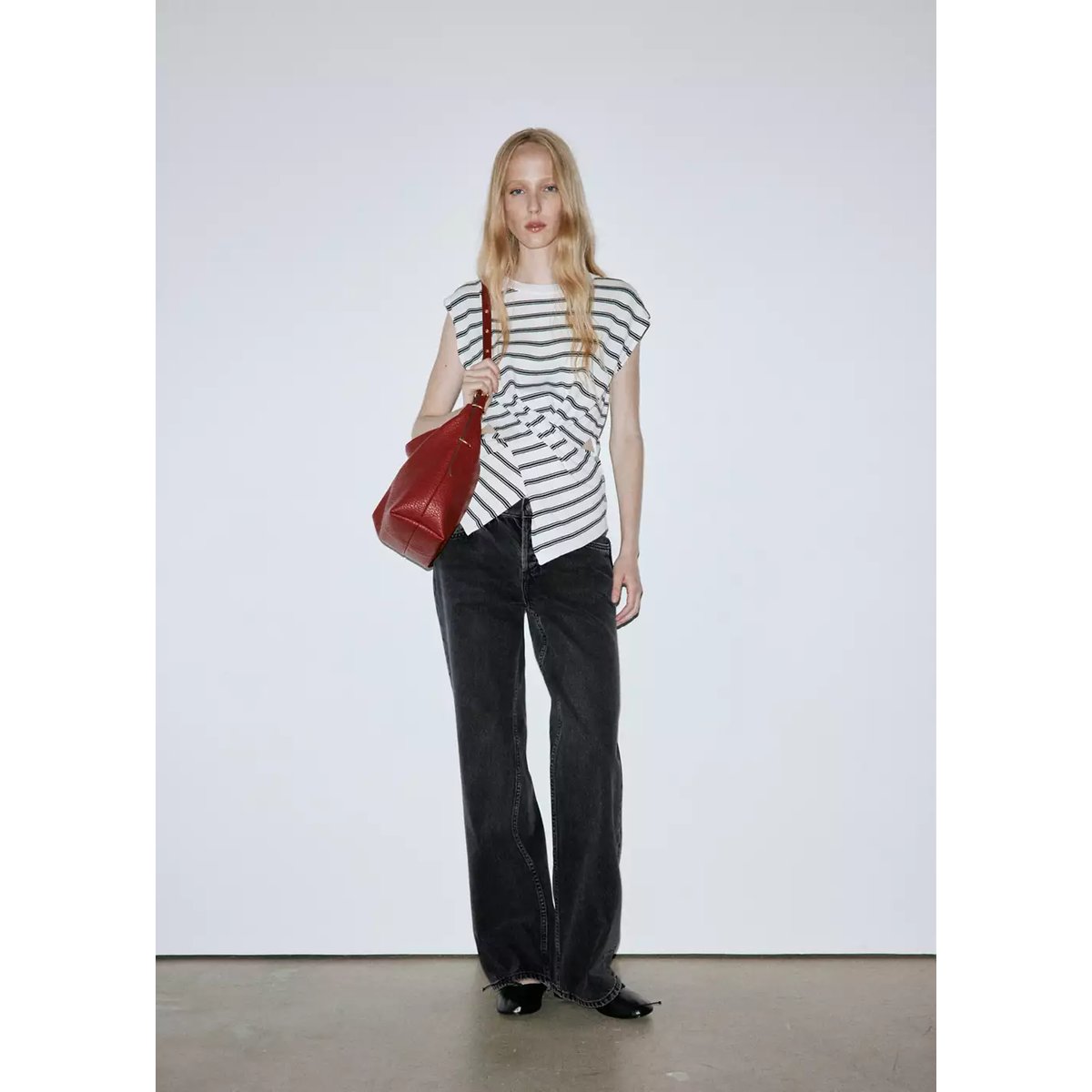 Jean droit taille basse black denim, MANGO