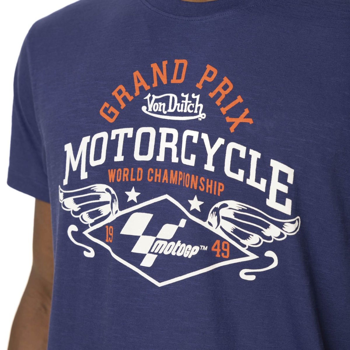 Tee shirt en coton Moto GP blanc/orange/bleu, VON DUTCH