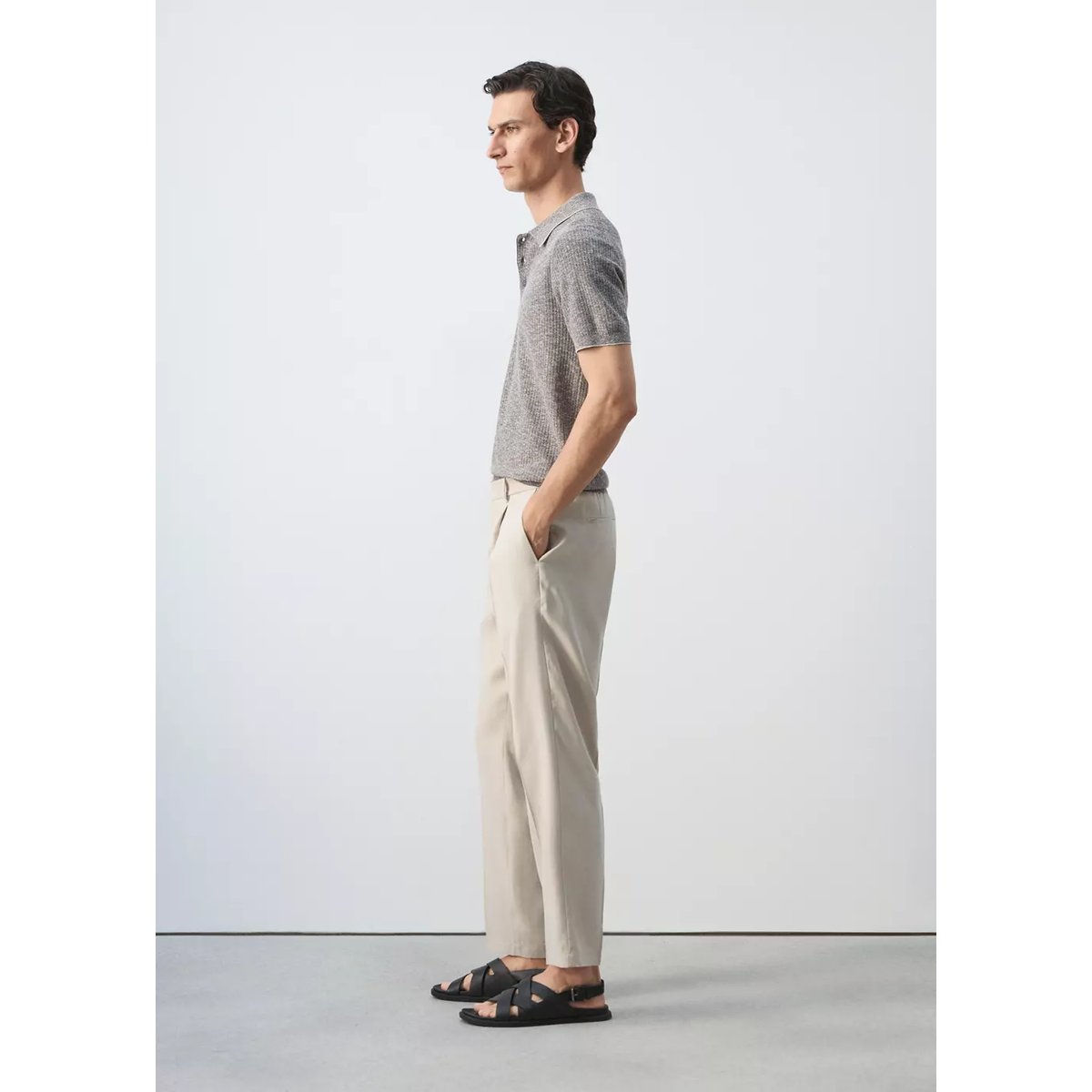 Pantalon regular-fit pinces ivoire, MANGO MAN