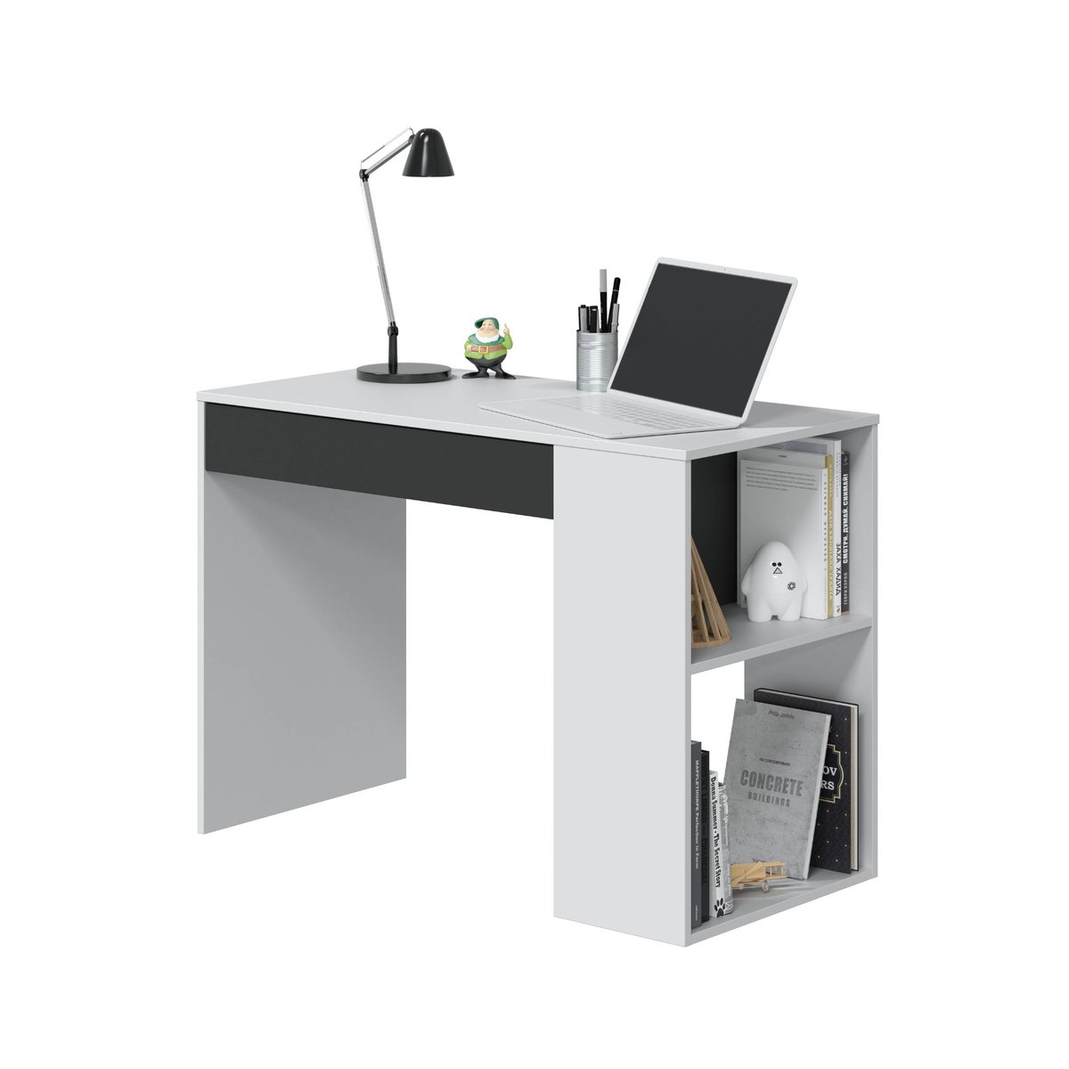 Bureau bois avec tiroir et niches blanc, TERRE DE NUIT