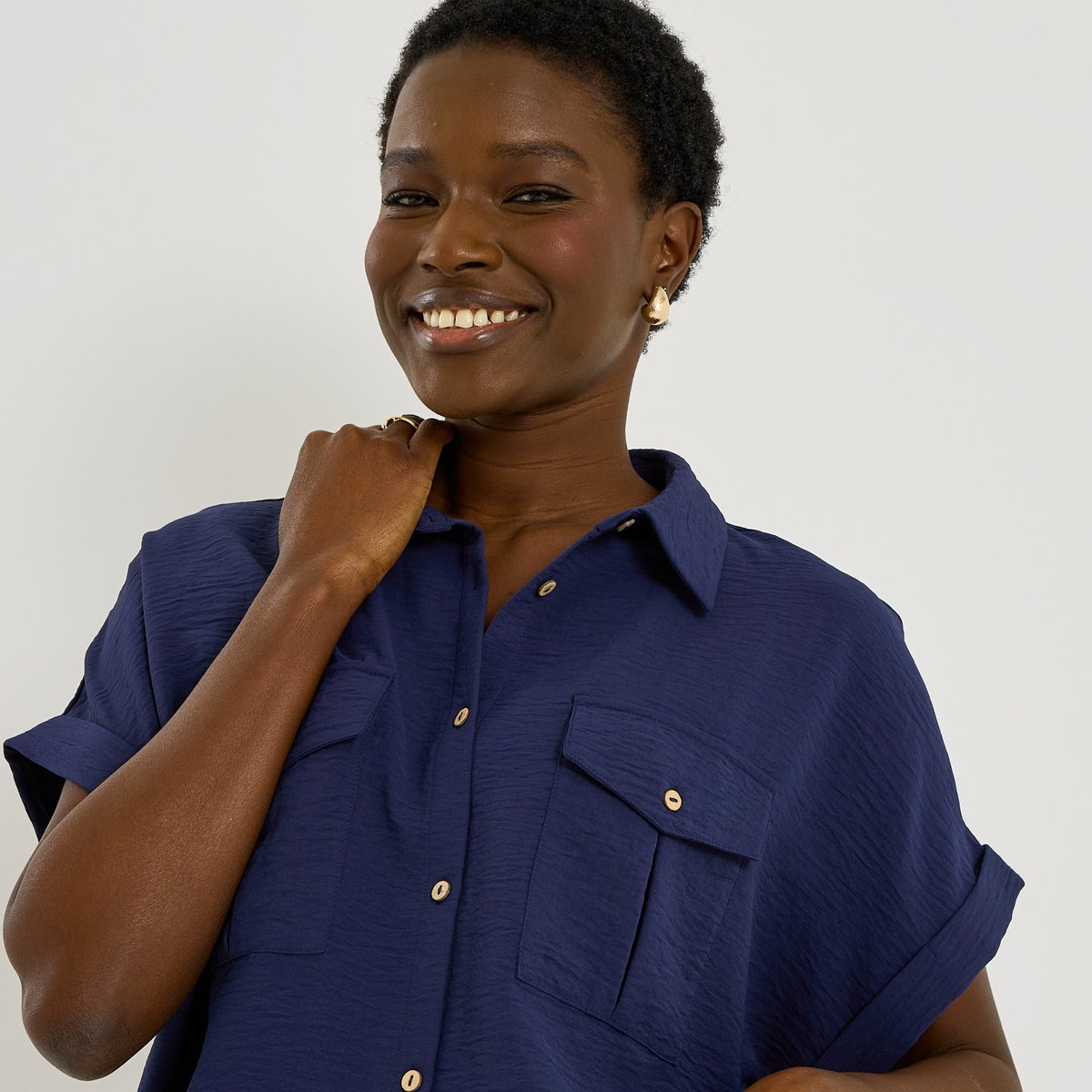 Chemise fluide manches courtes bleu marine, GRAIN DE MALICE