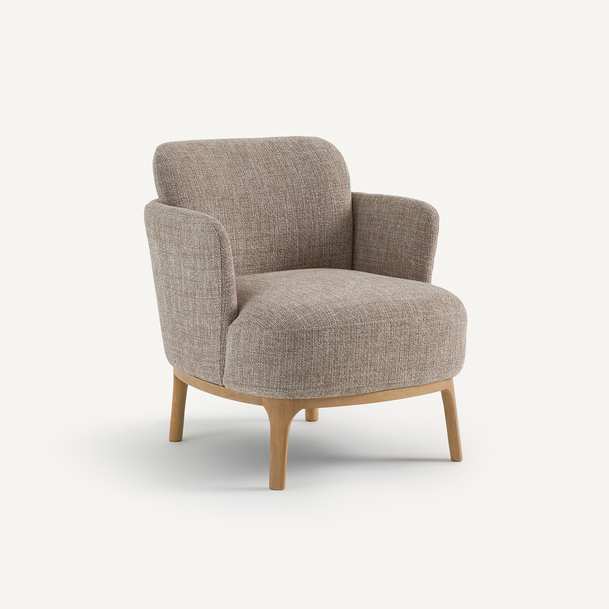 Fauteuil en tissu chiné et chêne massif, JABOTE marron glacé, AM.PM