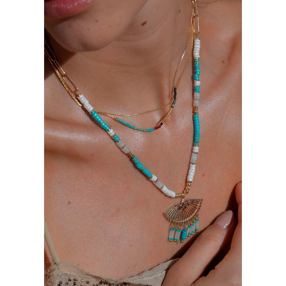 Collier rang multiples avec pendentif ALONI turquoise, HIPANEMA